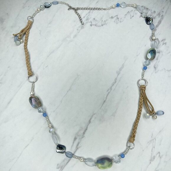 Chicos Silver Tone Blue Beaded Faux Suede Braided Long Necklace ✨ - Picture 1 of 12
